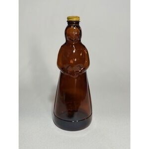 Vtg 70's Mrs. Butterworth's Amber Glass Syrup Bottle 10" Yellow Cap 24oz 6472